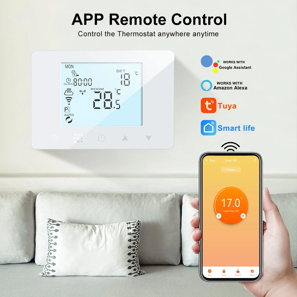 Imagem -04 - Tuya Wifi Termostato Inteligente rf sem Fio Caldeira a Gás Temperatura de Aquecimento Controle Remoto Funciona com o Google Casa Alexa