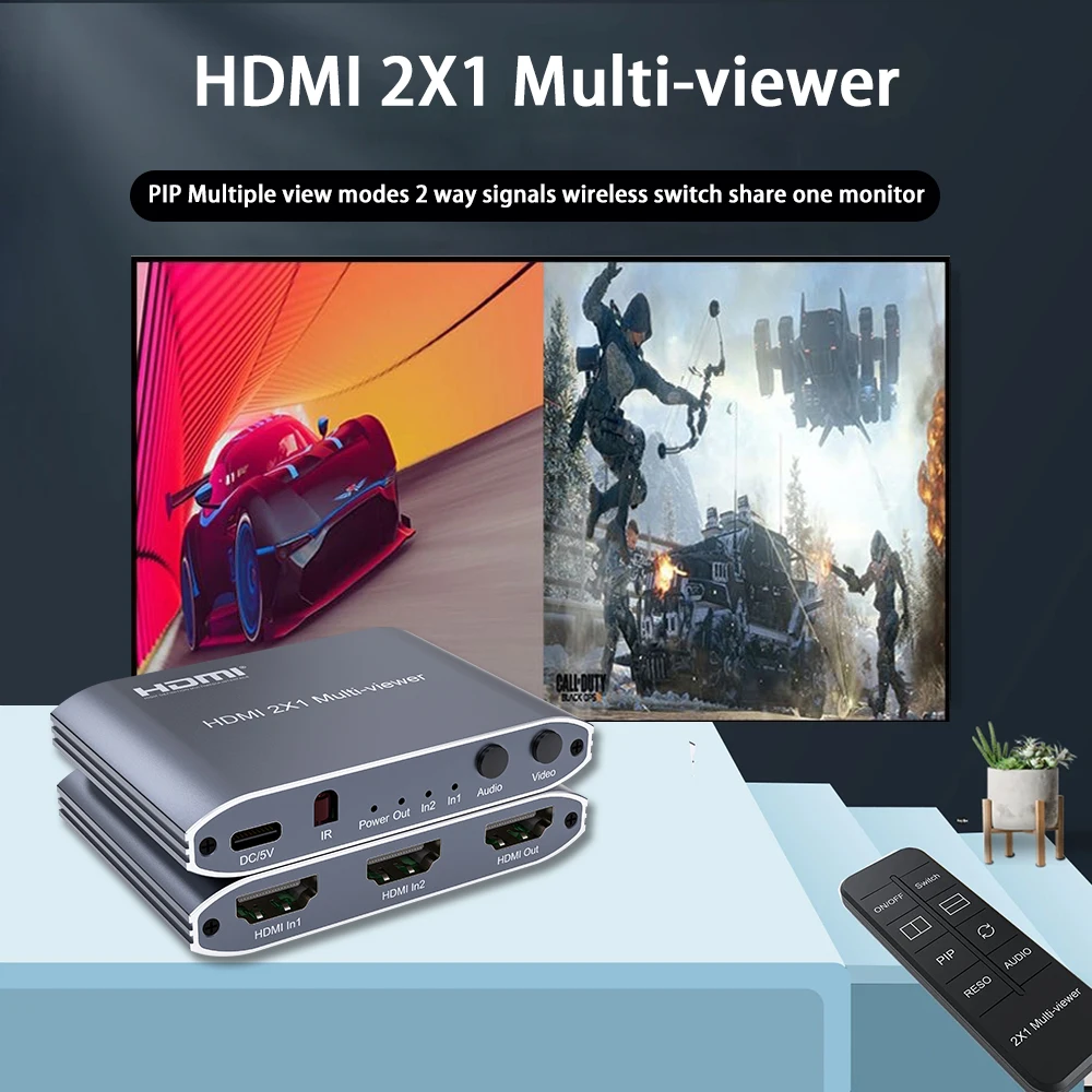 1080p-2x1-hdmiマルチビューワー-2入力1出力-シームレススイッチ-2チャンネルビデオマルチプレクサー-pip対応-ps3-4-5-ノートパソコンpc用-モニター1台で共有