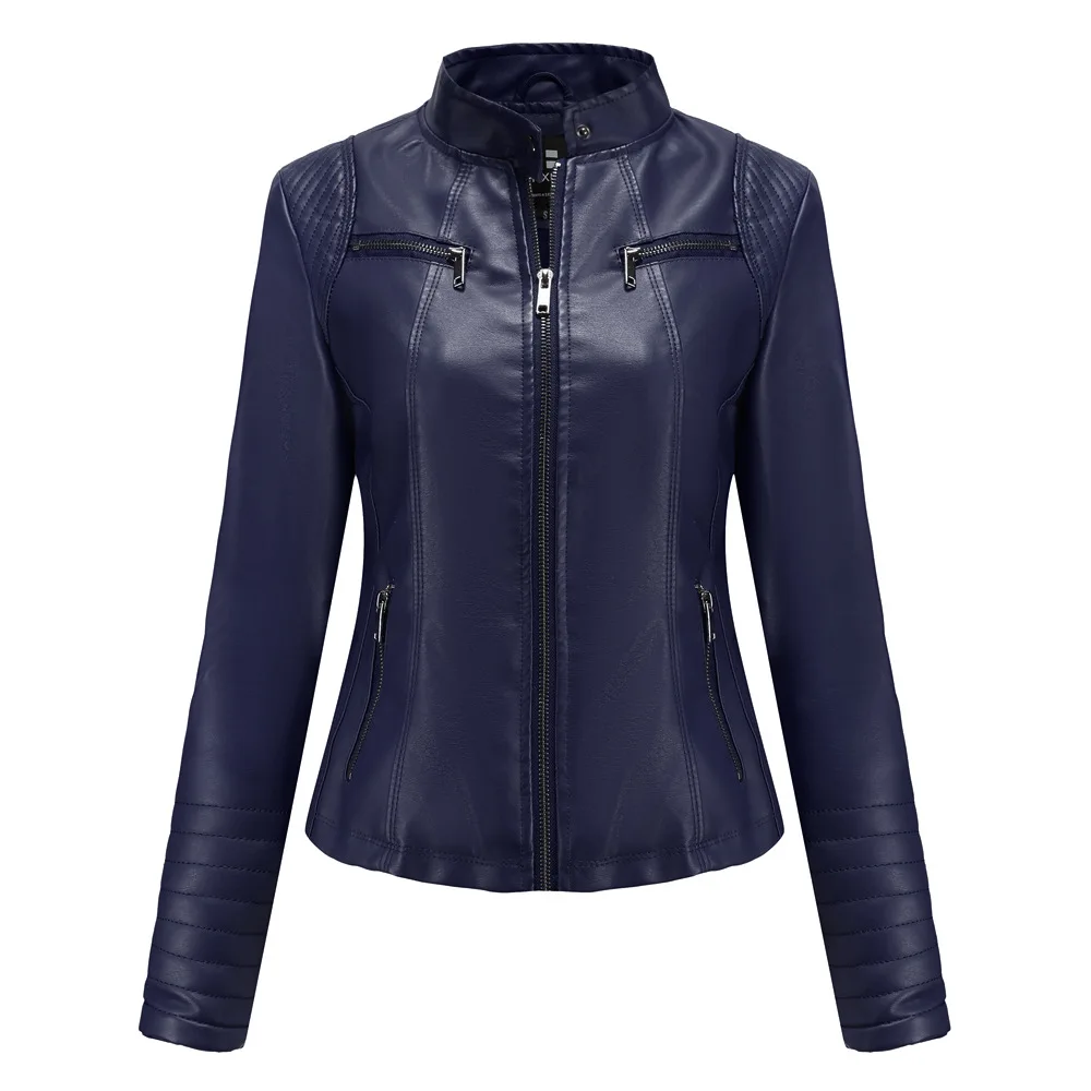 Women's Faux Leather Zipper Jacket Windproof Slim Fit Comfortable Casual Elegant Office Stylish Ladies Leather Jacket Outerwear