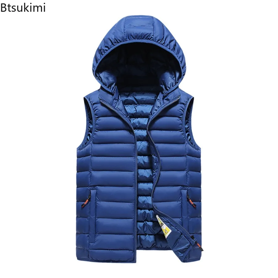 New Autumn Winter Men's Sleeveless Vest Jackets Fashion Thicked Cotton-padded Warm Vests Men Casual Cold-proof Hooded Waistcoats