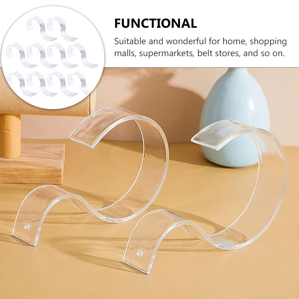 10Pcs S-Shaped Acrylic Belt Display Racks High Quality Smooth Surface Scratch Resistant Clear Stand for Belt Stores Shopping