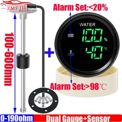 52mm Dual Gauge+Water Temp Sensor+Water Level Sensor 0-190 ohm Digital Water Tank Indicator/Water Temp Meter with Alarm Custom