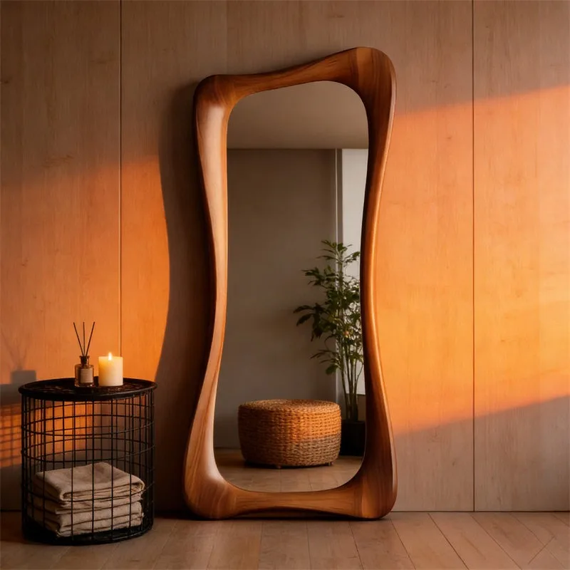 

Big Standing Decorative Mirrors Nordic Apartment Wavy Design Mirrors Full Body Living Room Espejos Decorativos Home Decorations