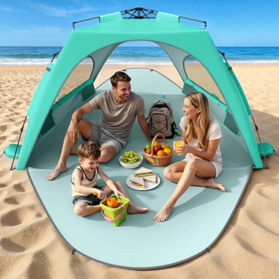 

Пляжная палатка-тент для 3-4 человек, раскладной пляжный навес с защитой от УФ-излучения UPF 30+, дышащие сетчатые окна, портативный солнцезащитный тент