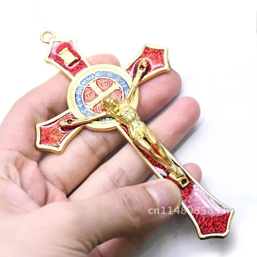 Golden Saint Benedict Cross Pendant 12*7cm Jesus Christ Cross Religion Pray Decoration Supplies