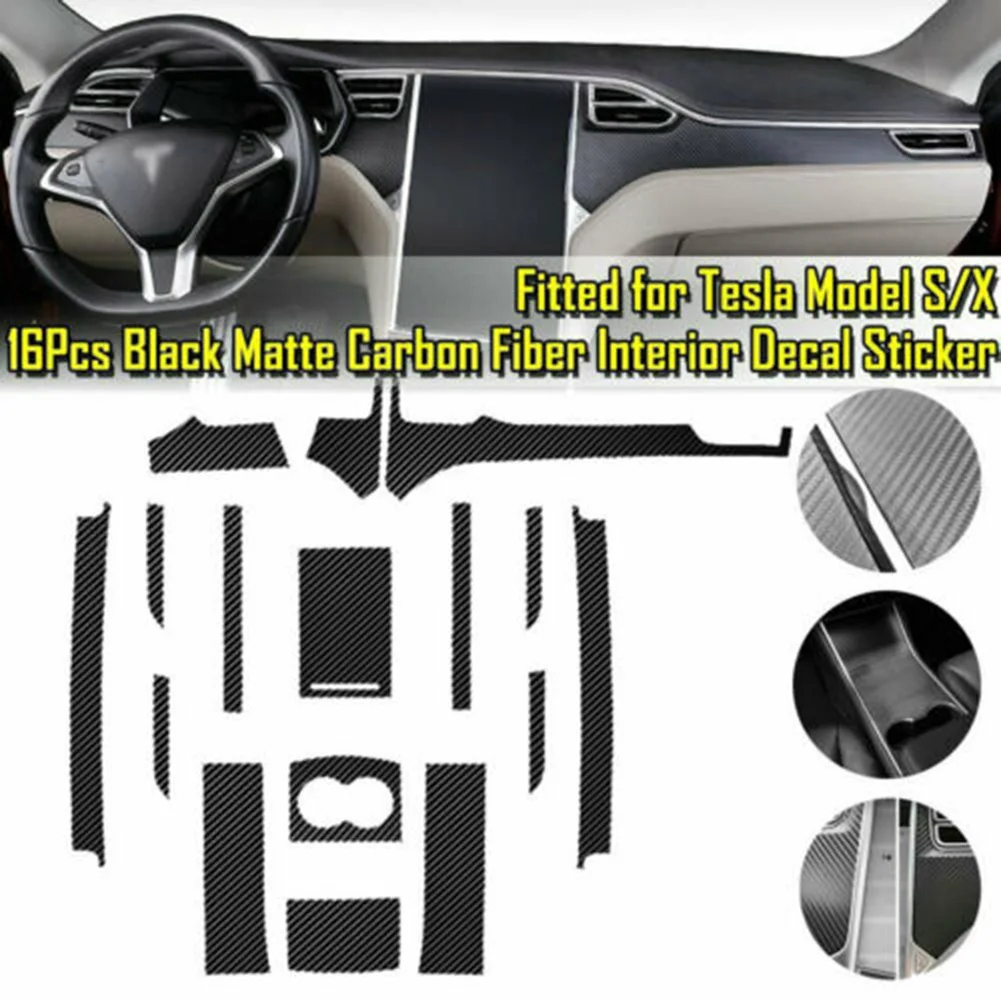 1 Set 3D Carbon Fiber Black Center Console Wrap Vinyl Sticker Trim Fits For Tesla Model X/S 2012-2021(only For Left-hand Drive)