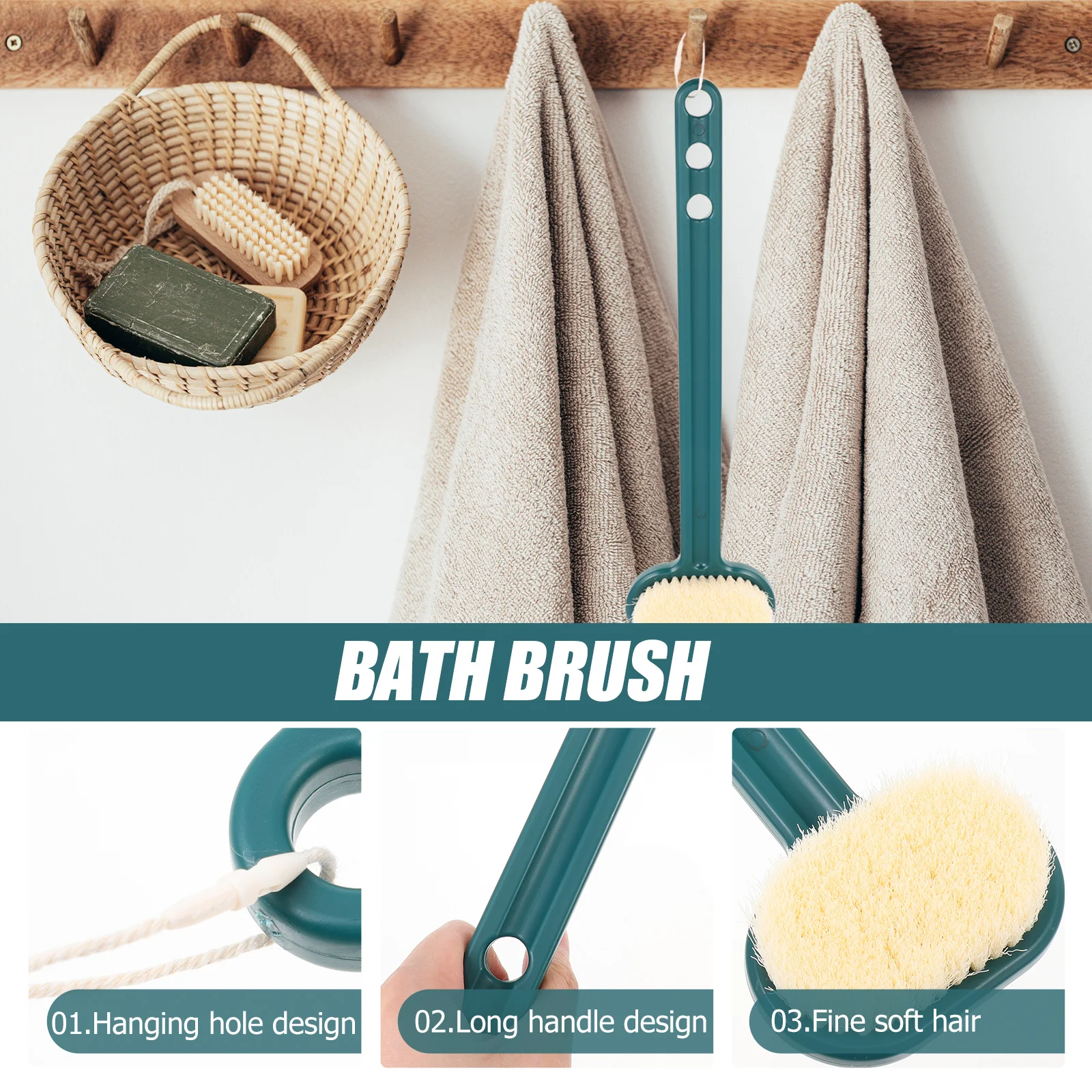 

Shower Body Brush Long Handle Back Scrubber Household Bath Brush Portable Hanging Body Scrubber Skin Massage Cleaning Tool
