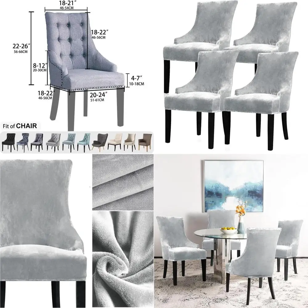 

Renewable Wingback Chair Slipcovers, 4-Pack Silver Grey Covers for Dining Chairs, Armrest Protection for Home Decor