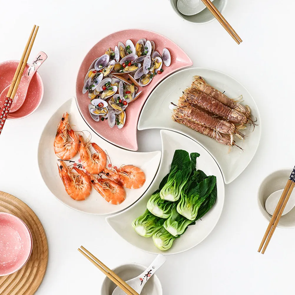2Pcs Ceramic Moon Shape Sushi Dish Set Premium Tasteless Healthy Food Plate for Restaurants Hotels Parties Family Dinners Gift