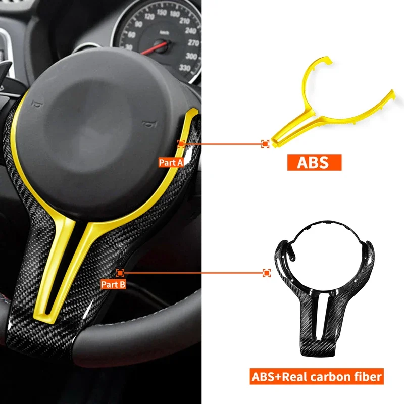 

yellow Carbon fiber T-back Style Replaceable steering cover wheel thong Auto parts accessory For BMW M2 M3 M4 M5 M6 X5M X6M