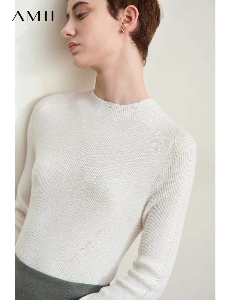 

Amii Minimalism 2024 Autumn Sweaters for Women New Mock Neck Raglan Sleeve Slim Bottoming Sweater Basic Female Blouses 12443227