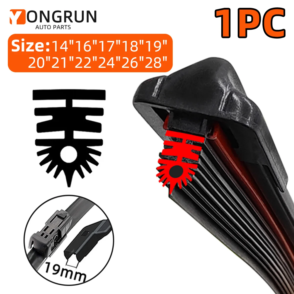 YONGRUN 1 Stück Wischerblatt 19mm 11-Schicht-Gummistreifen 14"16"17"18"19"20"21"22"24"26"28" Auto-Windschutzscheibenwischer Autoteile
