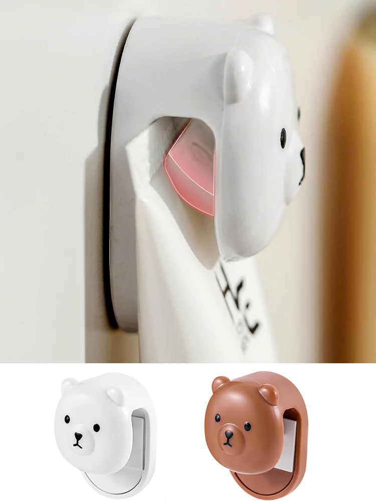 Little Bear Toothpaste Rack Non Perforated Wall Mounted | Cartoon Cute Toothpaste Hanging Clip Skincare Storage Rack