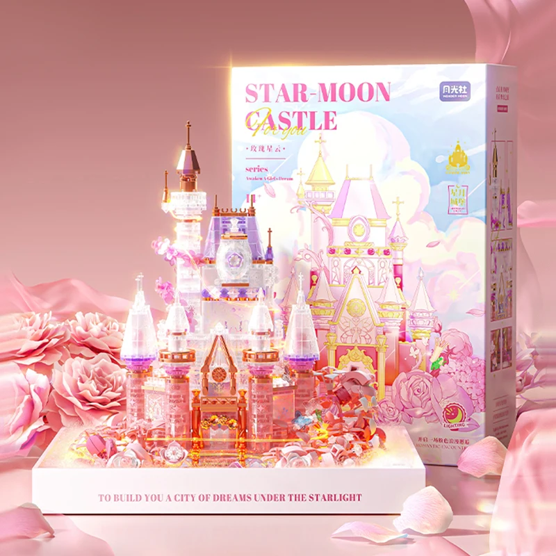 

Starry Moon Castle Fairy Tale Princess Dream Castle Streetscape Model Bricks Set With Light Desktop Deco Kids DIY Toys Gifts