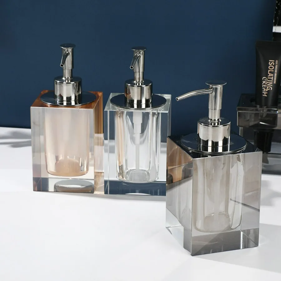 Premium Geometric Diamond Crystal Glass Soap Dispenser Lotion Bottle Luxury Hotel Home Bathroom Accessories Set Refillable Gift
