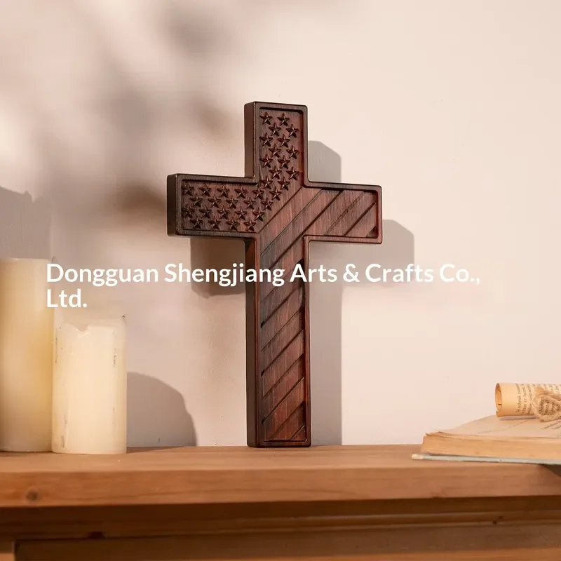 Cross-border handmade ornaments, American flag relief crosses, home decorations, beech wood ornaments, wooden sculpture