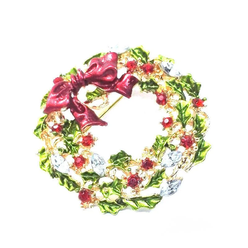 Nuova ghirlanda natalizia colorata alla moda ed elegante con spilla incastonata di diamanti, fiore sul petto delle donne_voghion.com