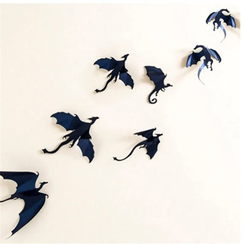 7pcs/lot 3D Gothic Dragon Wall Sticker Inspired Dragon Stereoscopic Wallpaper Home Window DIY Decoration