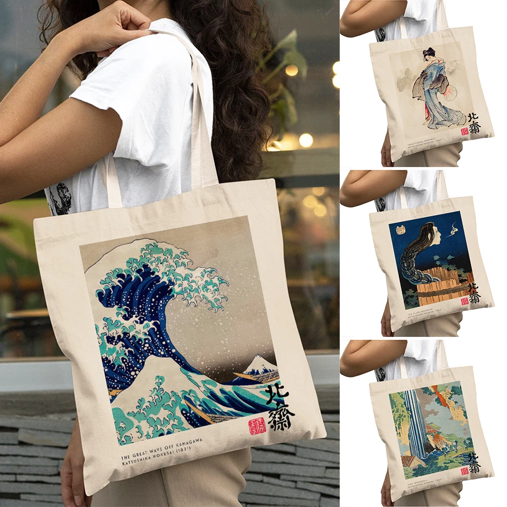

Hokusai Ohara Koson Japan Women Shopping Bags Shoulder Tote Girl Daily Use Handbag Big Capacity Double Print Lady Shopper Bag