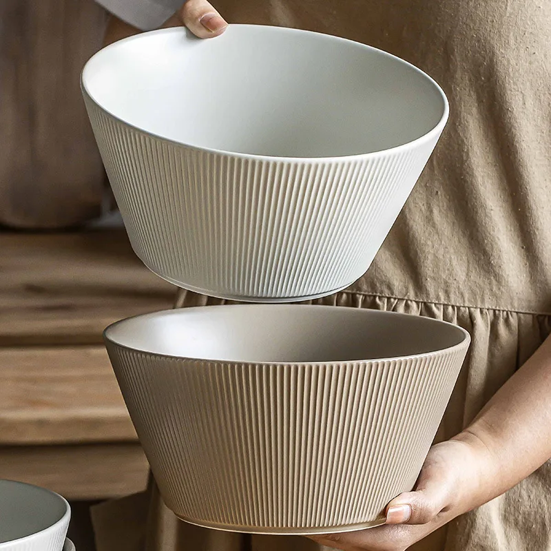 Vertical Stripes Matte Soup Bowl Large Noodle Bowl Practical Must Have Home Dishware