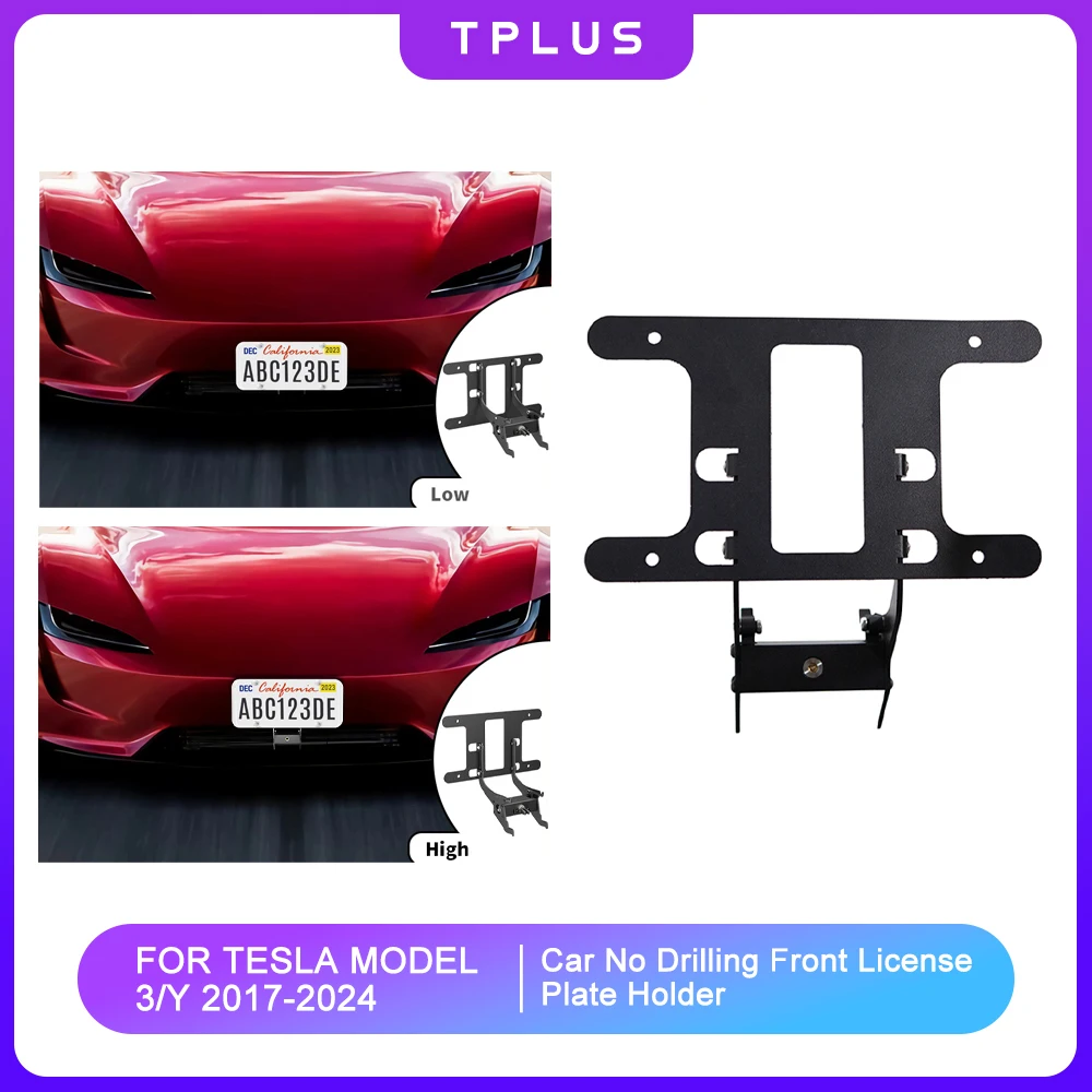 

For Tesla Model 3 Y 2017-2024 Front License Plate Holder Mount Anti-Theft NO Drilling Car License Plate Bracket Mounting Kit