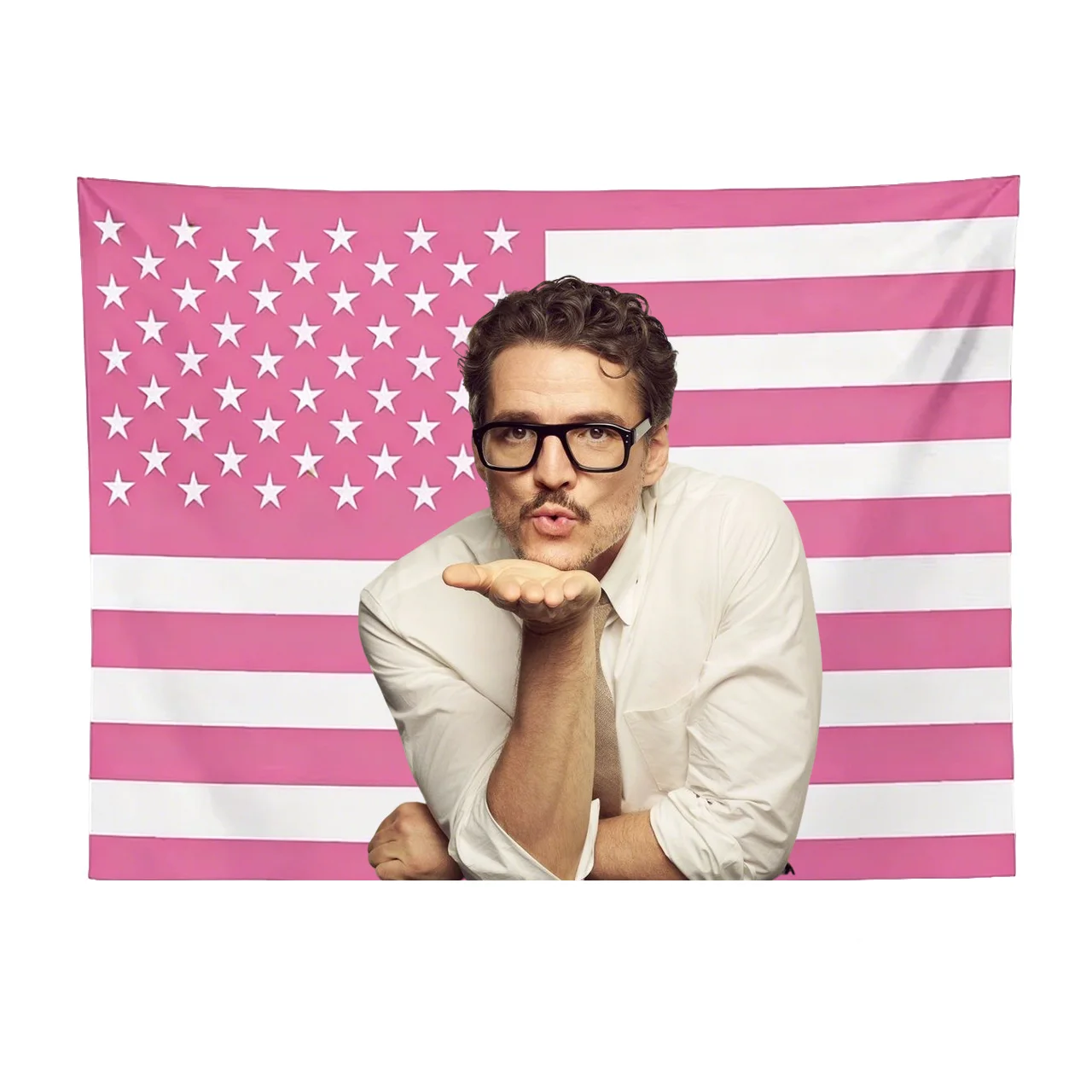 Pedro Pascal Pink American Flag Tapestry, Aesthetic Wall Art, Bedroom Dorm Decor, Celebrity Fan Room Gift