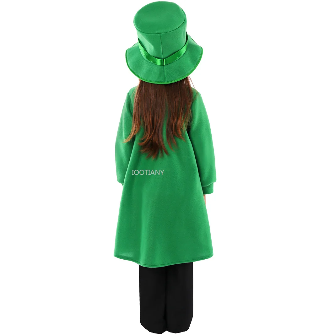 IOOTIANY Ireland St Patrick's Day Green Cape Children School Holiday Party Performance Costume Carnival Party Stage Dress Up New