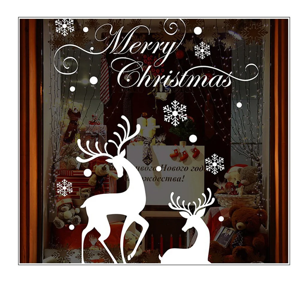 

Christmas Snowflake Reindeer Wall Sticker PVC Removable Adhesive Snow Decor for Wall Door Window Festival Ornament