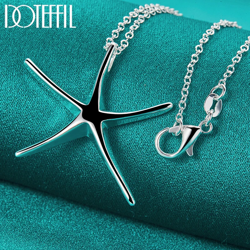 DOTEFFIL 925 Sterling Silver Starfish Pendant Necklace Bracelet Earring Set For Woman Wedding Engagement Fashion Charm Jewelry