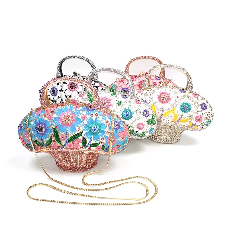 

Elegant women evening party handbag diamonds flower basket purses crystal clutches bridal wedding party classical purses bag