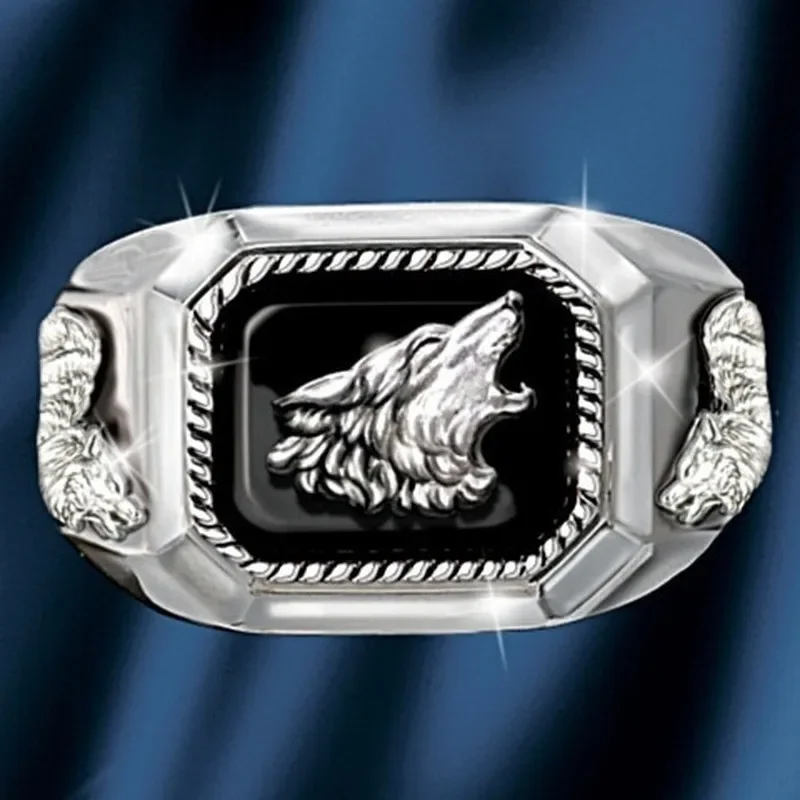 Men's Exquisite Fashion Art Man's Rings The Call of Wolf Handmade Pure  Raised Relief Wolfs Ring Jewelry Couple Gifts Wholesale