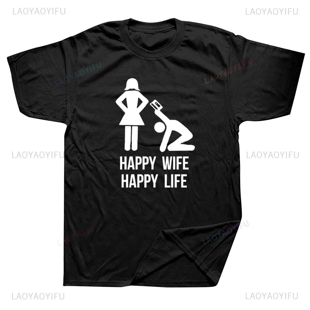 Men Clothing Happy Wife Happy Life Funny Shirt Poland Husband Gift Idea Printed Hip-hop Streetwear Women Male Cotton Tops Tee