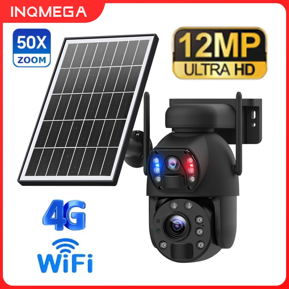 6K 12MP WiFi/4G Solar Camera 50X ZOOM Optical Zoom PIR Human Detection 360° Rotation PTZ Camera Outdoor Waterproof