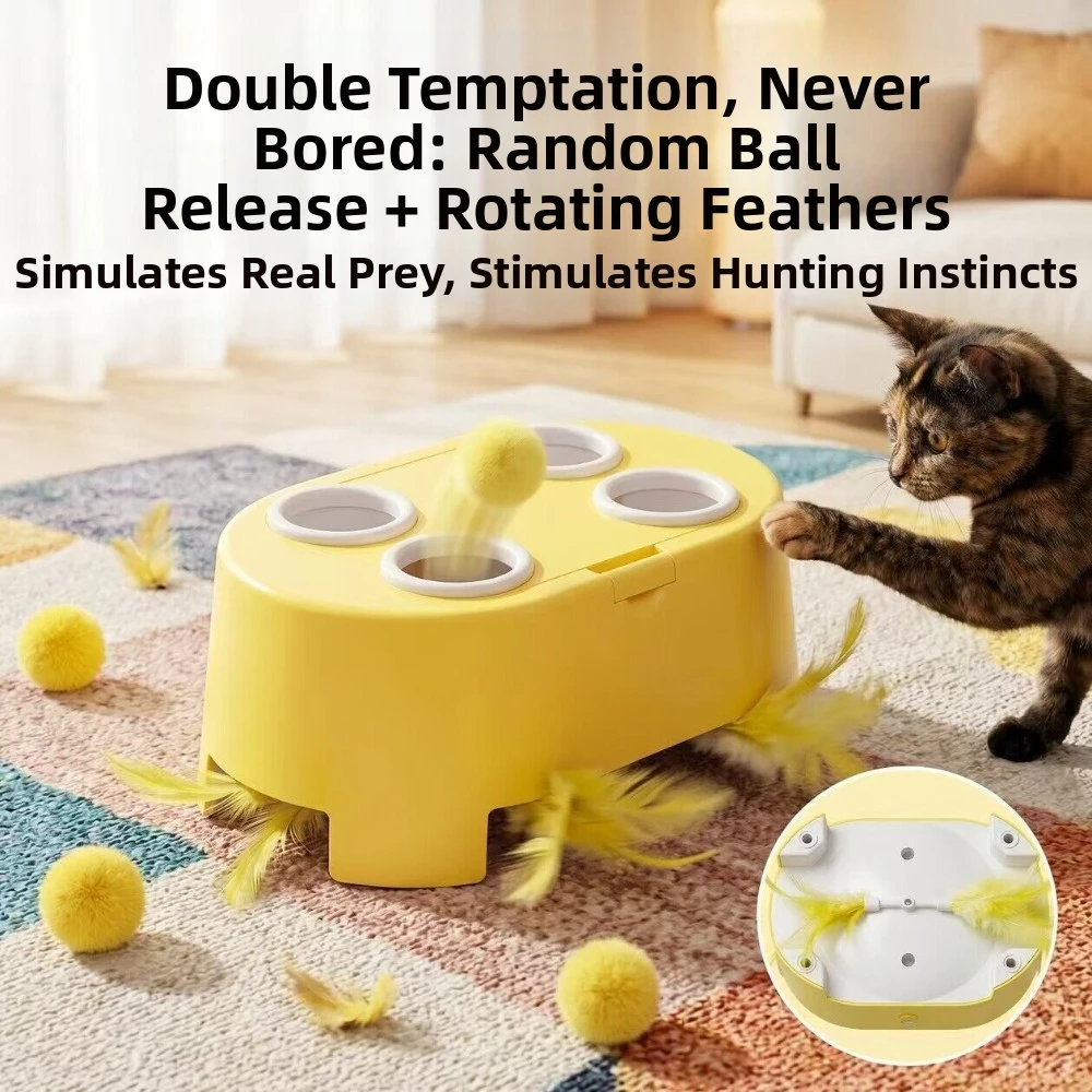 Multi Hole Game Electric Whack Mole Cat Toy 3 Mode Rotating Bottom Feather Automatic Cat Entertainment Toy Quiet Electric Motor