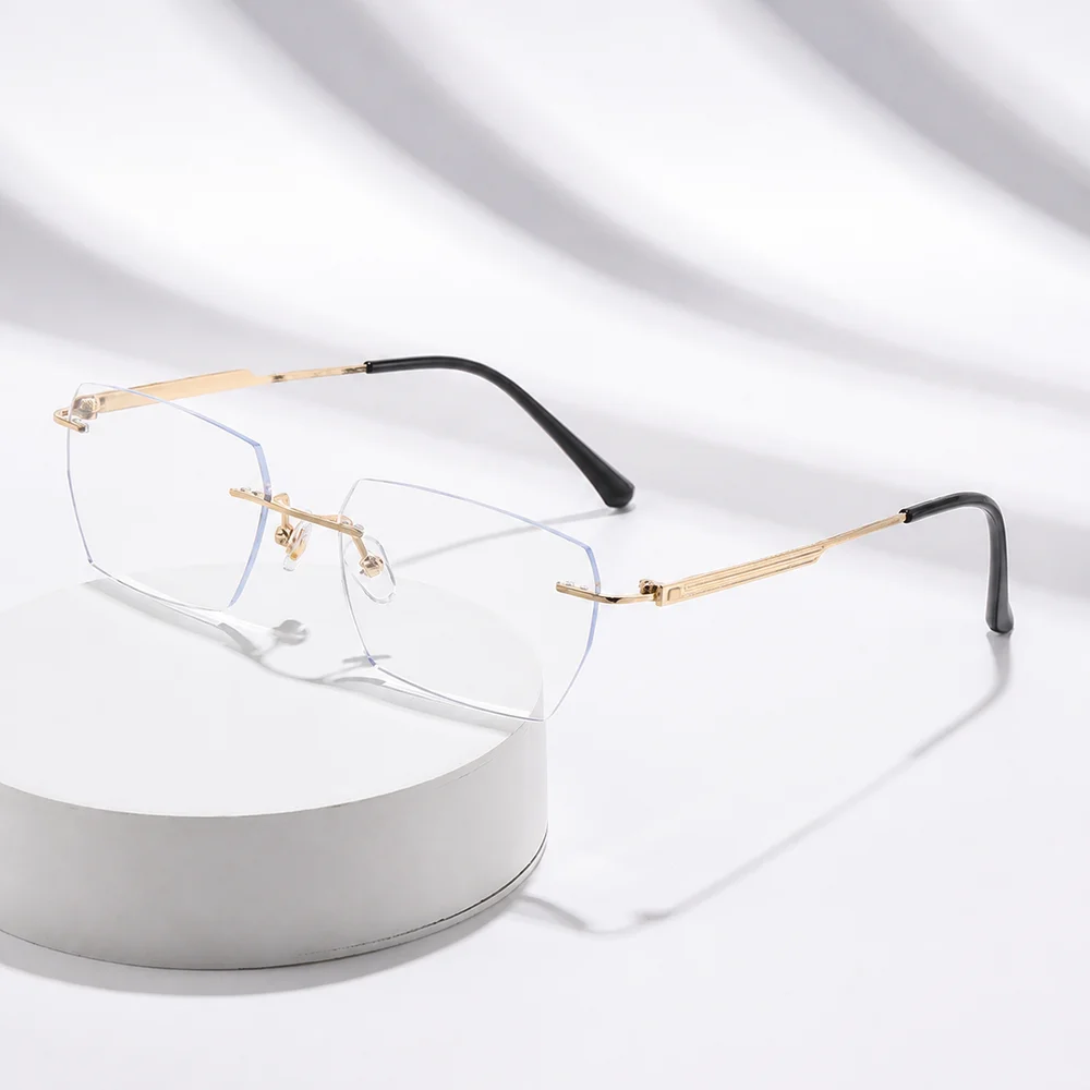 KLASSNUM Rimless Square Photochromic Blue Light Blocking Glasses Ultralight Pure Titanium Myopia Eyewear Men Women Eyeglasses