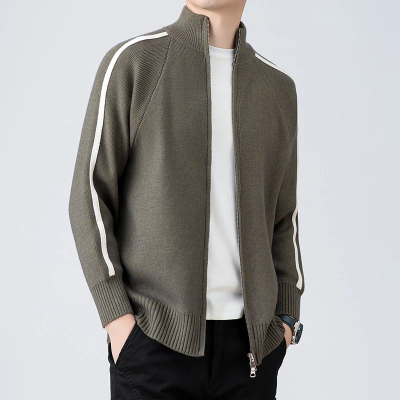 سترة مشغولة من الصوف سترة الرجال ربيع الخريف 2025 جديد الراقية العصرية العلامة التجارية بلون بسيط عادية الوقوف طوق سترة #4