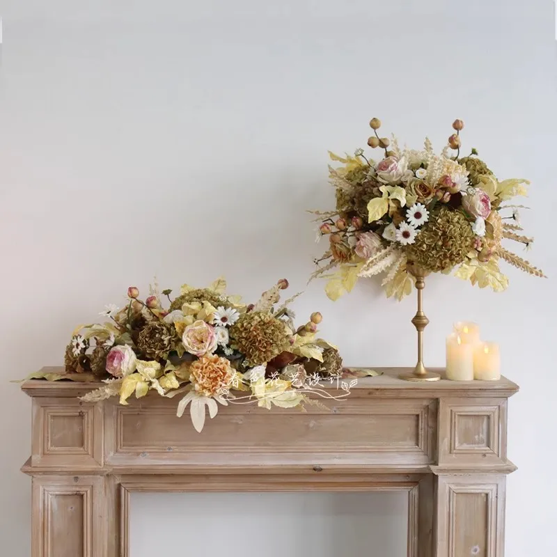 Retro and old peony flower simulation bouquet florist hand bouquet art villa European-style ornament living room coffee table