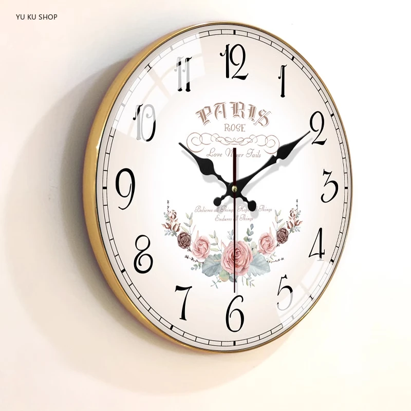 Rose Wall Clock Living Room European Silent Clock Creative Wall Watch Fashion Nordic Clock Kitchen Bedroom Garden Home Decor