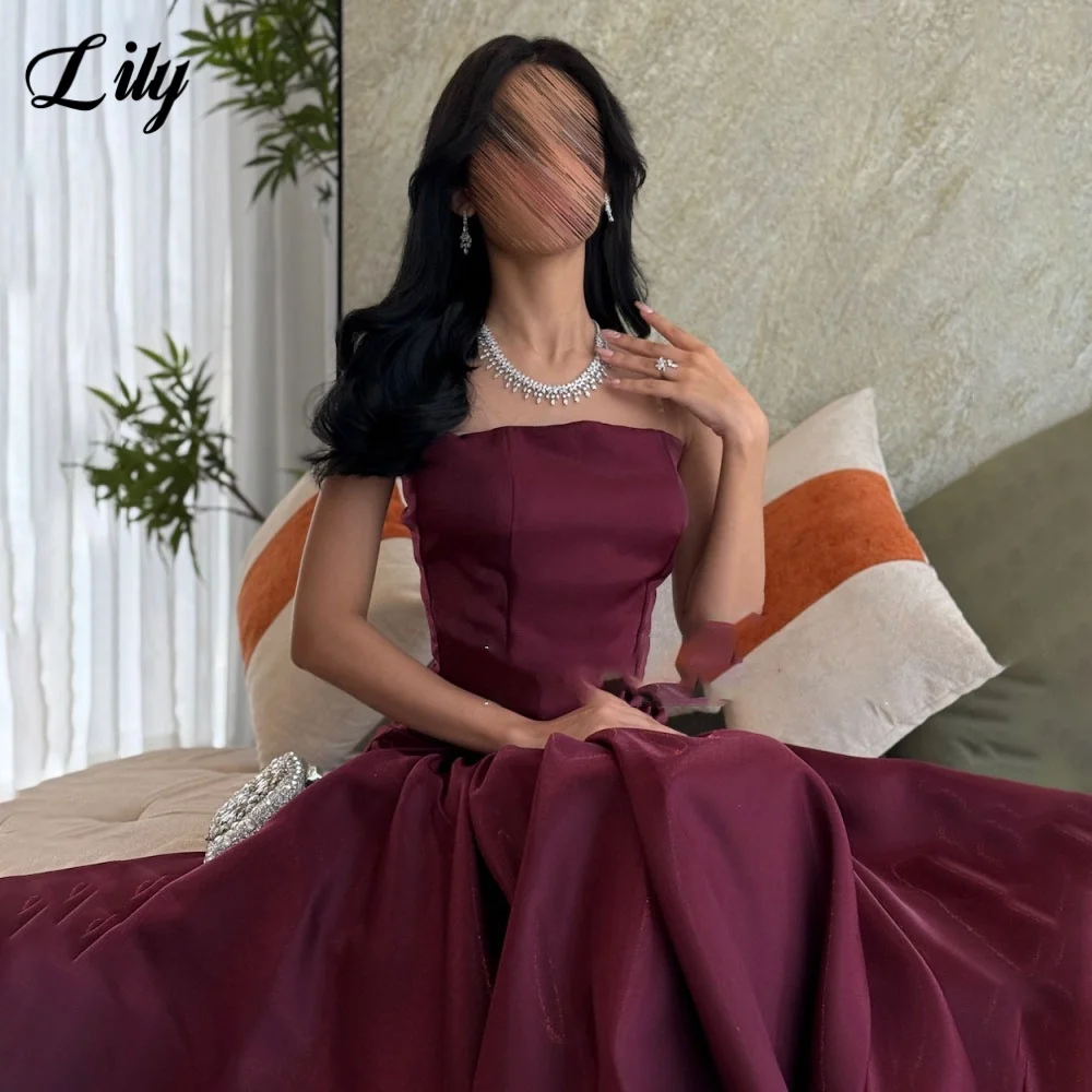 فستان سهرة من Lily Burgundy مع ثنيات بدون حمالات للحفلات الراقصة ثنيات لحفلات الزفاف مشد خلفي رداء de soirée مخصص #3