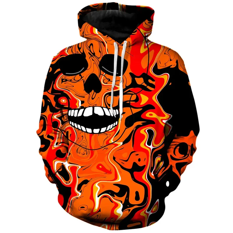 Halloween Spider Webs Graphic Hoodie Men 3D Printed Skull Sweatshirt Street Personality Cosplay Pullovers Loose Long Sleeve Tops