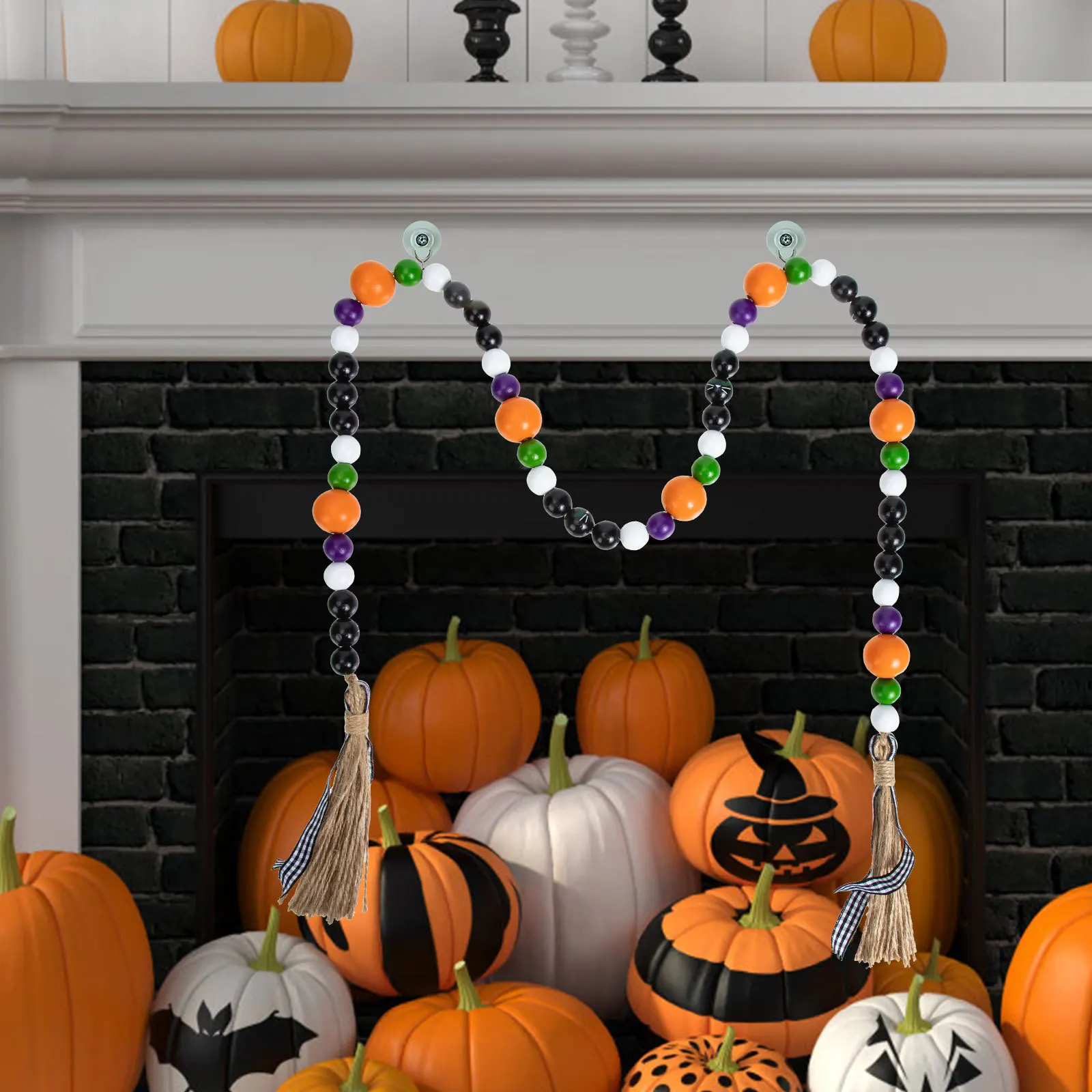 

Halloween Wood Bead String Garland Wooden Beads Tassel Hanging Decor Wall Ornament Rustic Vintage Home Decoration