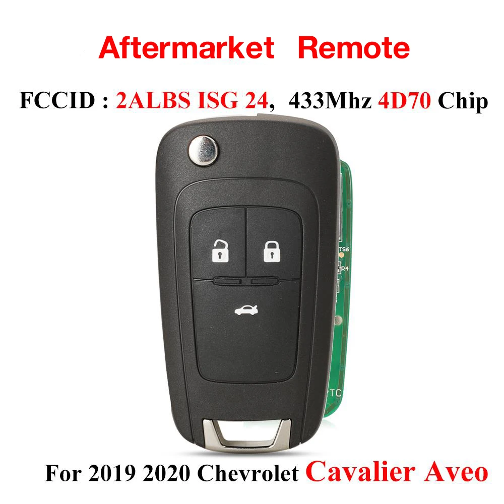 

jingyuqin Remote Car Key 433MHz ID70 For Chevrolet Aveo Cavalier 2019 2020 2ALBS1SG24 Auto Key Replacement Full Control