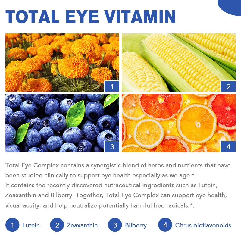 MUTSWEET 120 قطعة كبسولة معقدة فيتامين العين بالكامل مع اللوتين والبيليري وزياكسانتين تدعم صحة العين وبصري #4