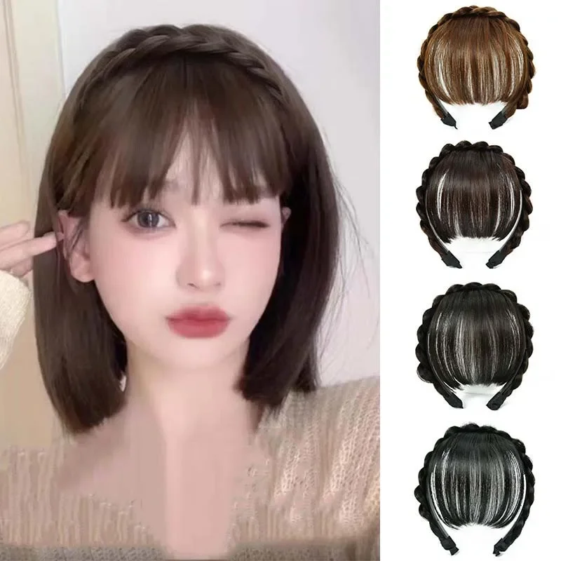 

Fake Invisible Synthetic Air Bangs Fishbone Braid Wigs Front Fringes Hair Pieces Air Bangs Fiber Good Hair Styling Accessorie