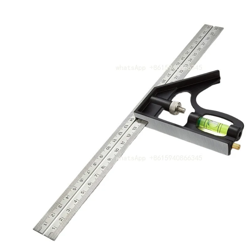 Stainless Steel Multi-Functional Angle Ruler, Carpenter's Marking Guide Ruler with Level & Right Angle