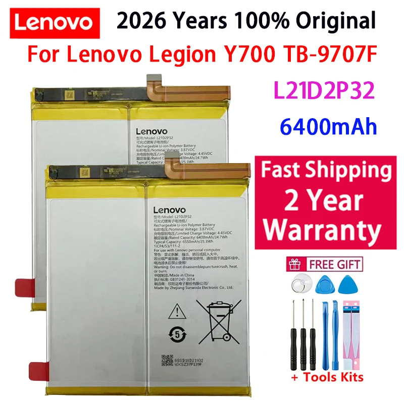 

Fast Shipping 2026 Years 100% Original 6400mAh L21D2P32 Battery For Lenovo Legion Y700 TB-9707F Tablet Batteries +Free Tools