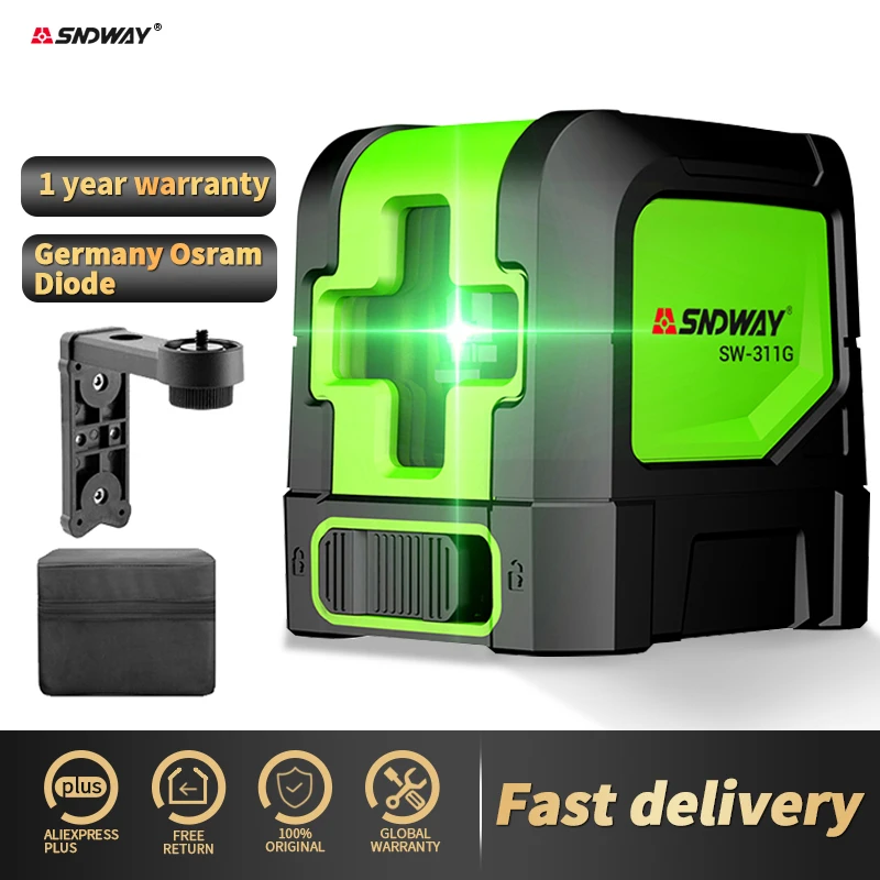 SNDWAY 2 Lines Laser Level Red Green Line SelfLeveling 360 Horizontal And Vertical Super Powerful Laser Level Green Beam