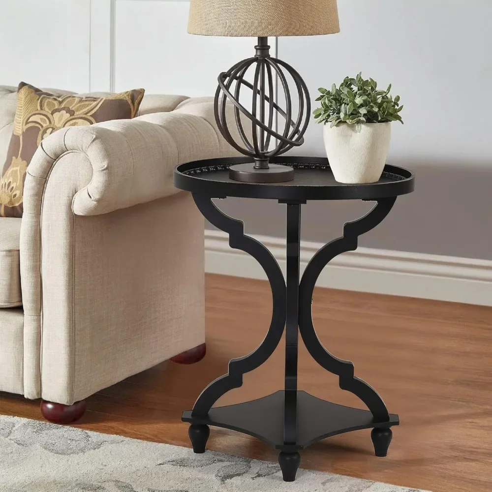 Rustic Round Accent End Table Set of 2 - Handcrafted Wooden Nightstands for Living Room & Bedroom with Tray Top