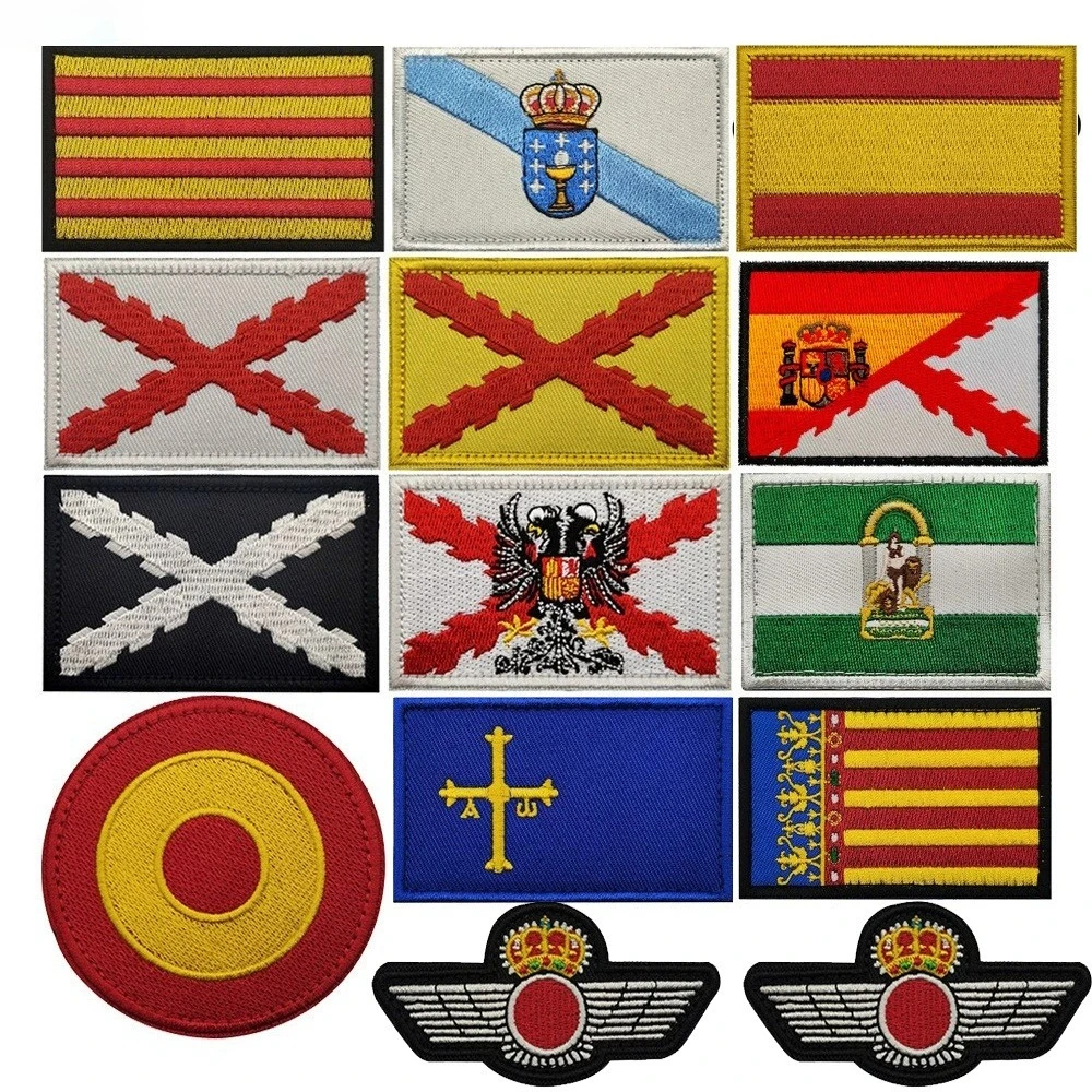 Parches de gancho y bucle de bandera bordada de regiones autónomas en español, parche de banderas de cataluña Borgoña, insignia de pecho real de España para bolsa de gorra
