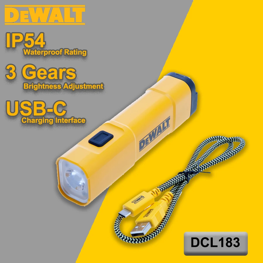 DEWALT LED Flashlight Rechargeable with Belt Clip and Hook USB and Charging Cable Magnetic Base Portable Jobsite Light DCL183